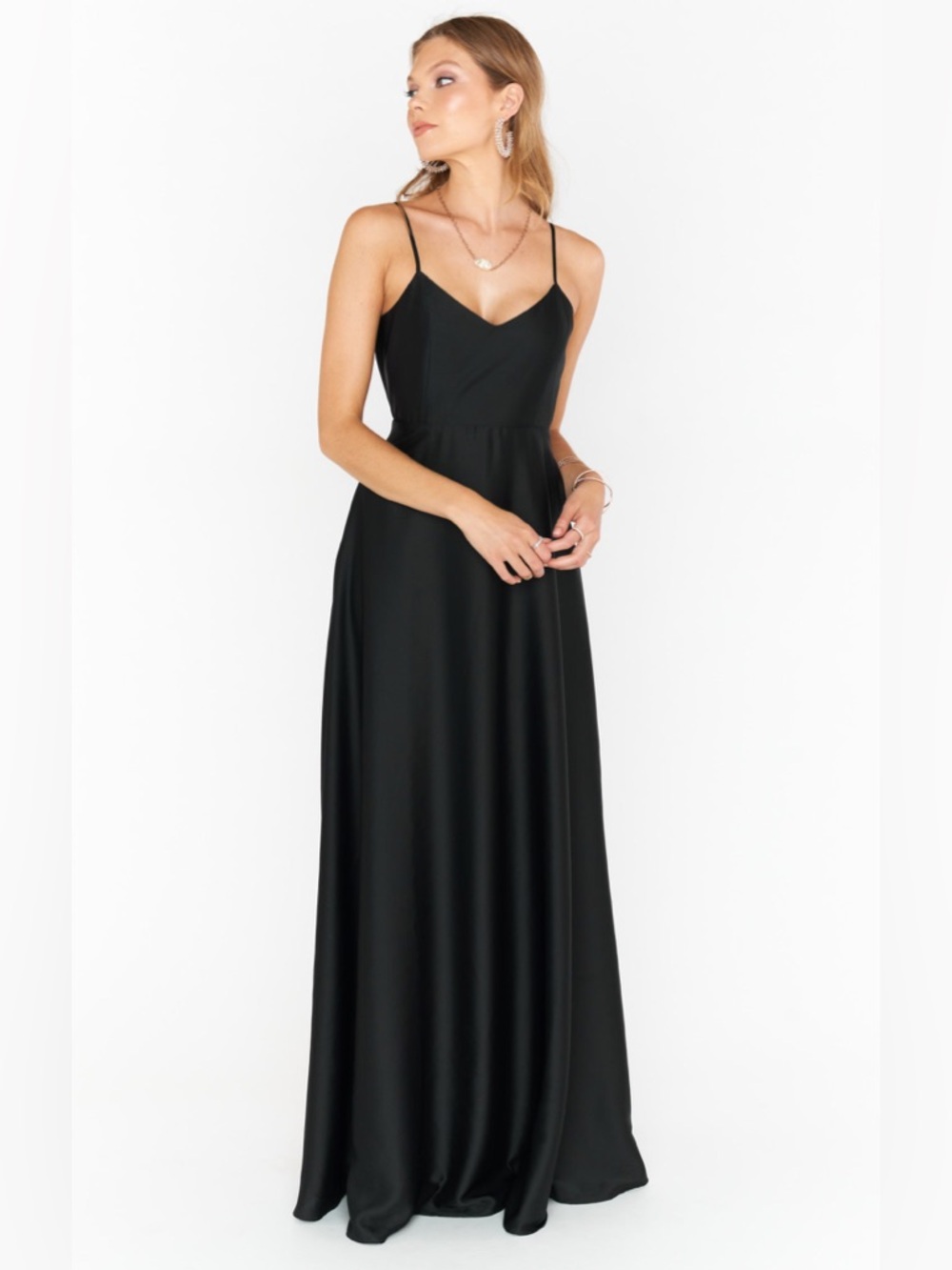 Show Me Your Mumu Faith Maxi Dress – Black Luxe‎ Satin, Size XS 🖤✨